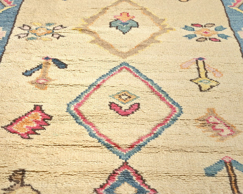 12 Feet Moroccan Beige Hand Woven Wool Runner Rug